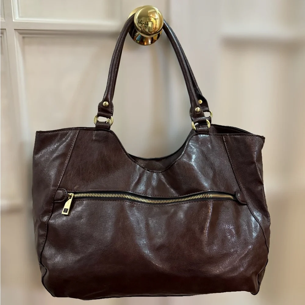 Dark Brown Slouchy Hobo-Style Tote Bag - Picture 1 of 8